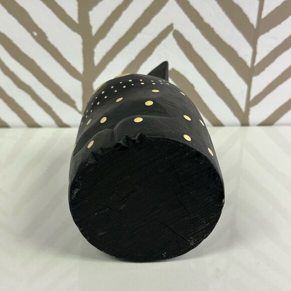 Cute Wood Carved Black Painted Folk Art Cat - Picture 4 of 7